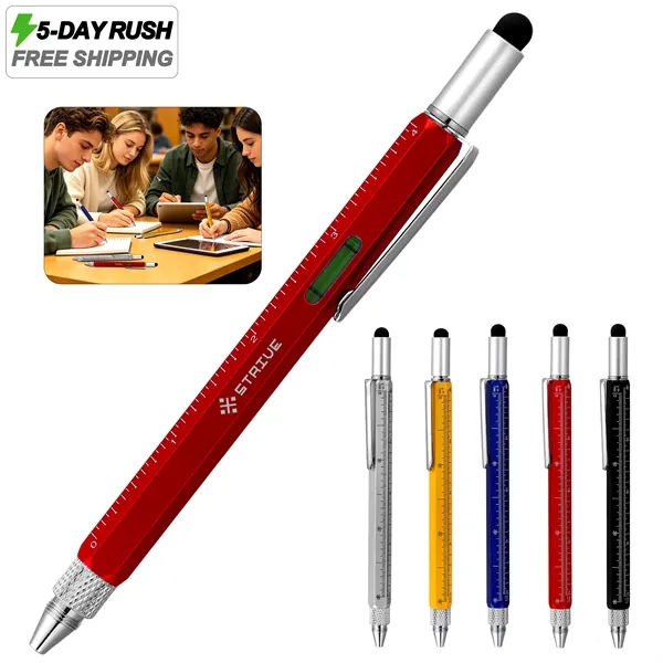 5 Day Rush 6 In 1 Multifunction Tool Pen W/ Stylus & Level