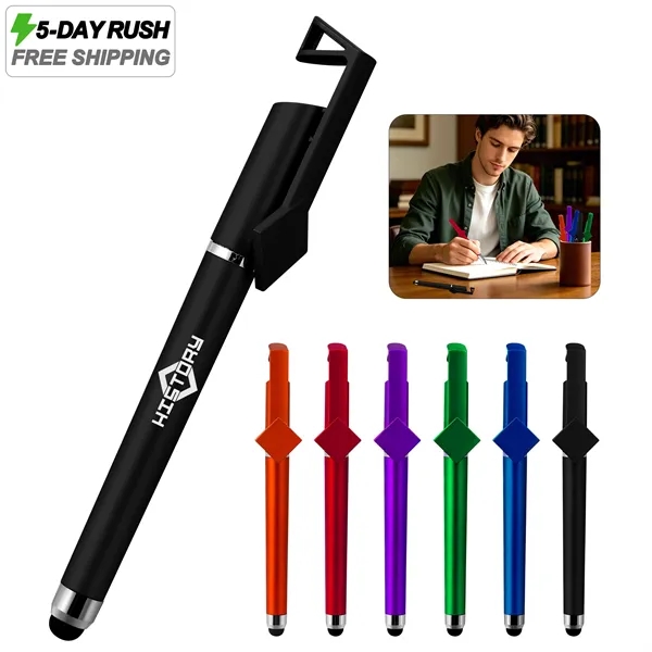 5 Day Rush 3 In 1 Plastic Gel Ink Pen W/ Stylus&Phone Stand
