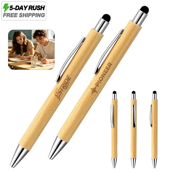 5 Day Rush 2 In 1 Bamboo Retractable Ballpoint Pen W/Stylus