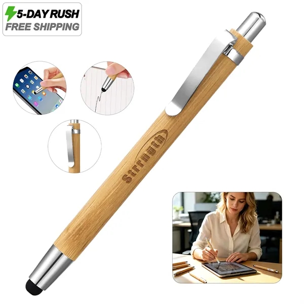 5 Day Rush 2 In 1 Bamboo Retractable Ballpoint Pen W/Stylus