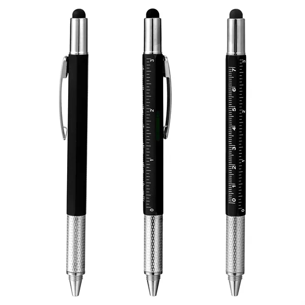 5 Day Rush 6 In 1 Plastic Multi Tool Pen W/Stylus Tip&Ruler