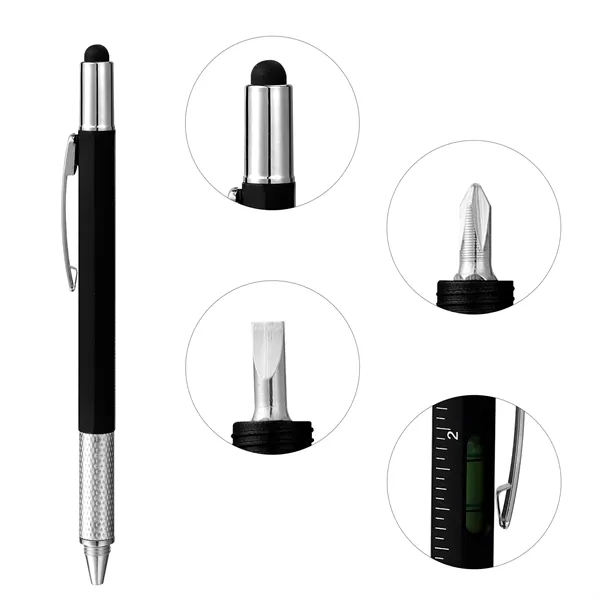 5 Day Rush 6 In 1 Plastic Multi Tool Pen W/Stylus Tip&Ruler