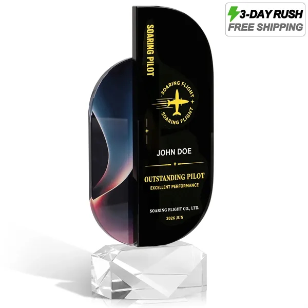 3 Day Rush Black Optical Crystal Award W/ Color Accent&Base