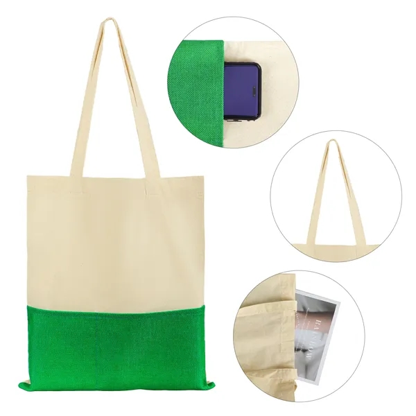 5 Day Rush Two Tone Canvas Burlap Grocery Tote Bag W/ Pocket