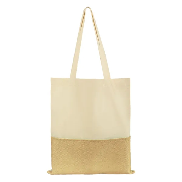 5 Day Rush Two Tone Canvas Burlap Grocery Tote Bag W/ Pocket