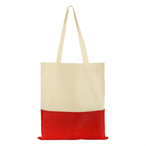 5 Day Rush Two Tone Canvas Burlap Grocery Tote Bag W/ Pocket