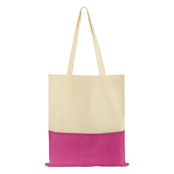 5 Day Rush Two Tone Canvas Burlap Grocery Tote Bag W/ Pocket