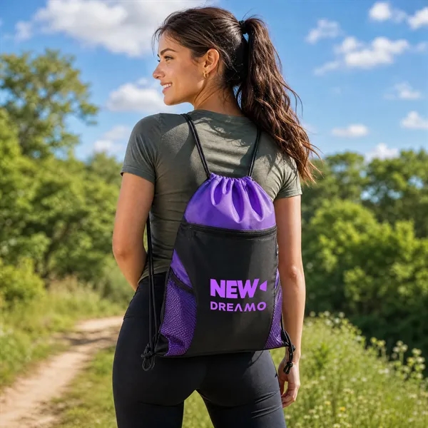 5 Day Rush Drawstring Backpack W/ Mesh Pockets & Earbud Port