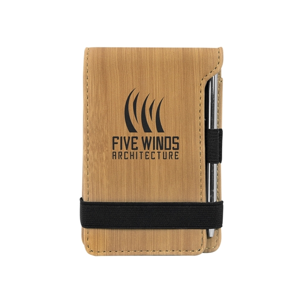 Bamboo Leatherette Mini Notepad with Pen - Bamboo Leatherette Mini Notepad with Pen - Image 0 of 1