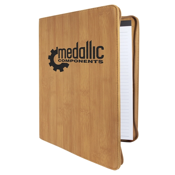 9 1/2" x 12" Leatherette Bamboo Portfolio with Zipper - 9 1/2" x 12" Leatherette Bamboo Portfolio with Zipper - Image 2 of 2