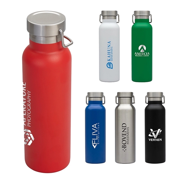 Double Wall Insulated Water Bottle - With Handle & Bamboo Lid