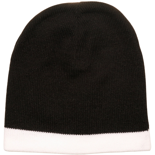 Acrylic Beanie Lined knit w/ Custom Embroidery Two Tone Cap - Acrylic Beanie Lined knit w/ Custom Embroidery Two Tone Cap - Image 1 of 1