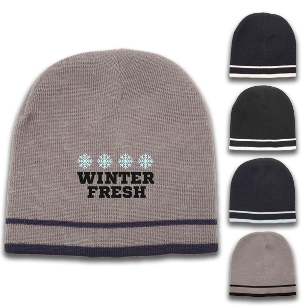 Double Striped Beanie w/ Custom Embroidery Logo - Double Striped Beanie w/ Custom Embroidery Logo - Image 0 of 3