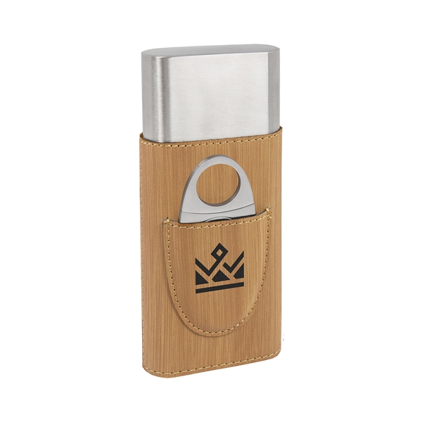 Leatherette Cigar Case with Cutter, Bamboo