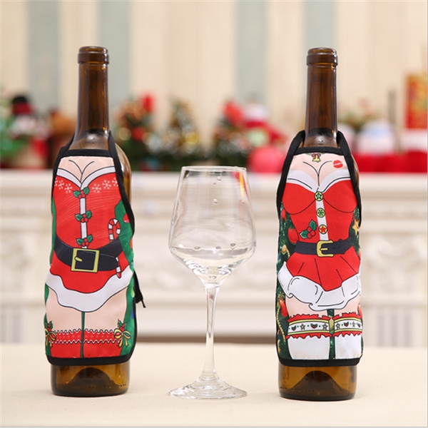 Non-woven Fabric Christmas Apron Wine Bottle Cover Set - Non-woven Fabric Christmas Apron Wine Bottle Cover Set - Image 0 of 3