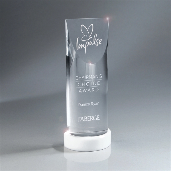 Clear Crystal Slant Top Half Column Award on White Jade Base