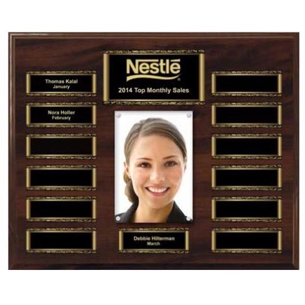 Walnut Finish 13-Plt Magnetic Scroll Border Photo Plaque