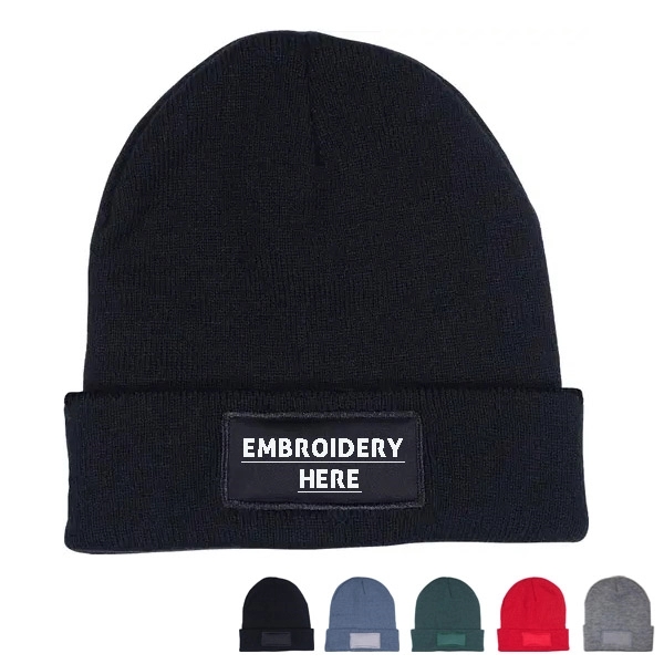 Custom Knit Beanie with Patch - Custom Knit Beanie with Patch - Image 0 of 13