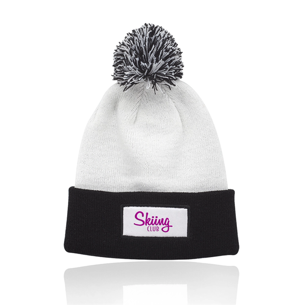 Fuji Two-Tone Patch Pompom Beanies - Fuji Two-Tone Patch Pompom Beanies - Image 1 of 7
