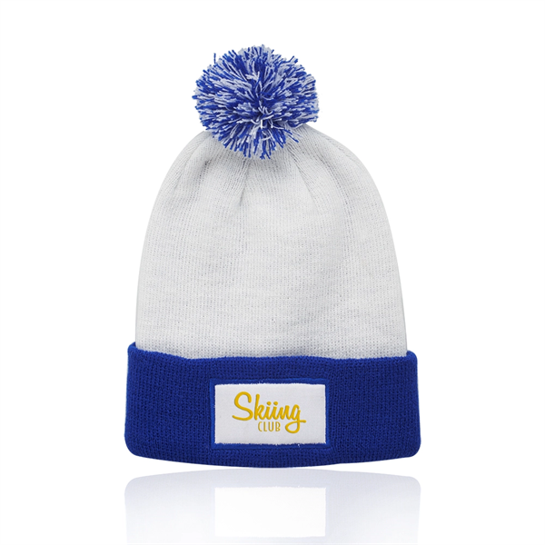 Fuji Two-Tone Patch Pompom Beanies - Fuji Two-Tone Patch Pompom Beanies - Image 2 of 7