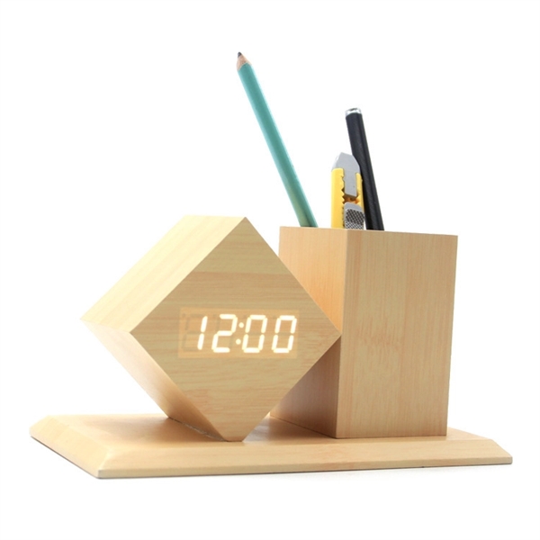 Wooden Pen Holder With Alarm Clock - Wooden Pen Holder With Alarm Clock - Image 4 of 4