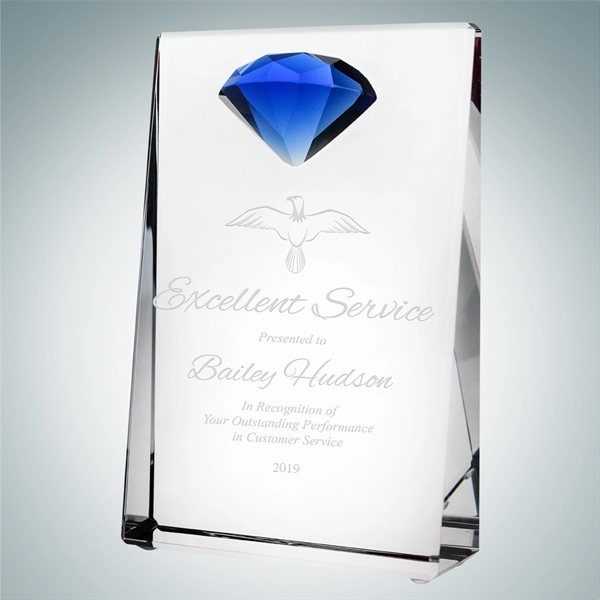 Custom Vertical Rectangle Plaque with Blue Diamond Accent