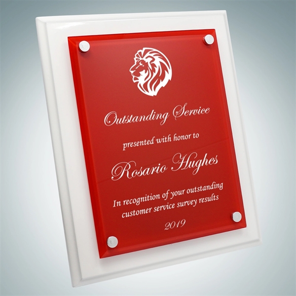 Floating Red Acrylic Plate on Gloss White Wood Plaque
