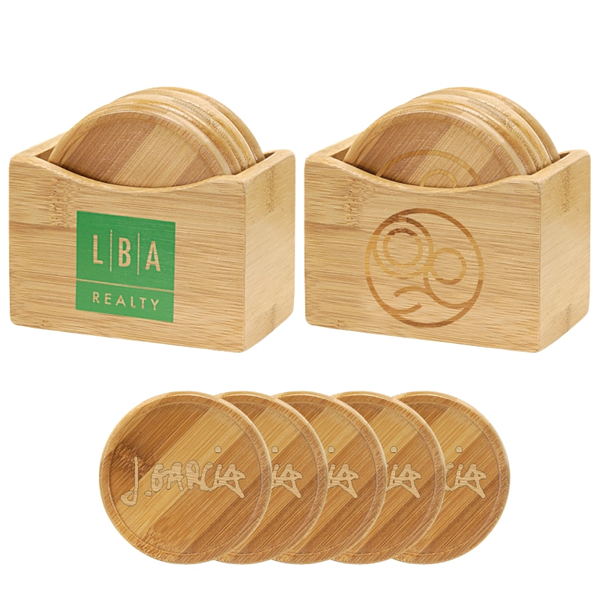 5 Piece Bamboo Coaster Set With Stand - 5 Piece Bamboo Coaster Set With Stand - Image 0 of 1