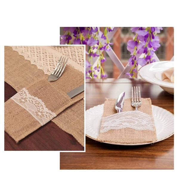 Burlap Lace Cutlery Utensil Holders - Burlap Lace Cutlery Utensil Holders - Image 0 of 2