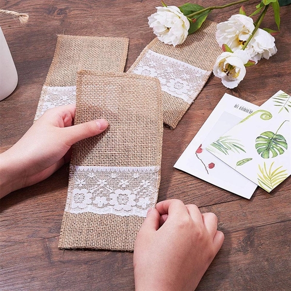 Burlap Lace Cutlery Utensil Holders - Burlap Lace Cutlery Utensil Holders - Image 2 of 2