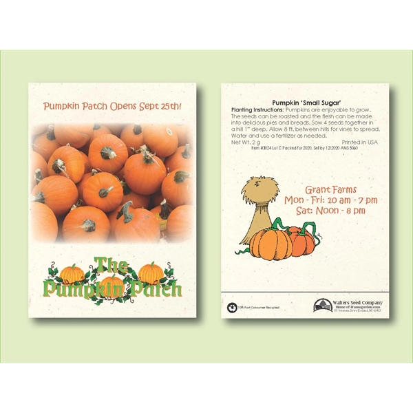 Pumpkin' Small Sugar' Seed Packet - Size 3.25" x 4.5" - Pumpkin' Small Sugar' Seed Packet - Size 3.25" x 4.5" - Image 0 of 0