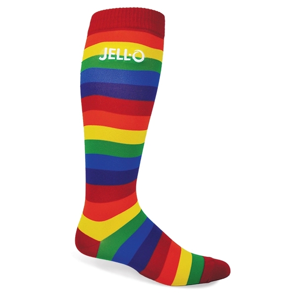 Flat Knit Rainbow Knee High Socks With Direct Embroidery - Flat Knit Rainbow Knee High Socks With Direct Embroidery - Image 0 of 0