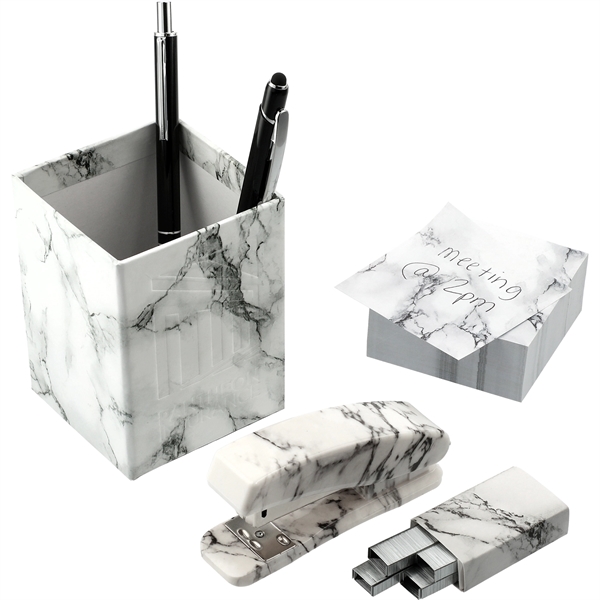 4 Piece Faux Marble Desktop Set - 4 Piece Faux Marble Desktop Set - Image 0 of 4