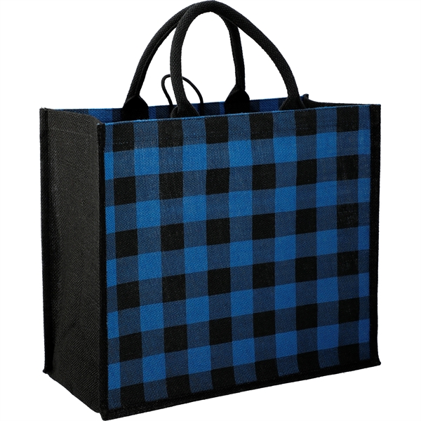 Buffalo Plaid Printed Jute Tote - Buffalo Plaid Printed Jute Tote - Image 1 of 18