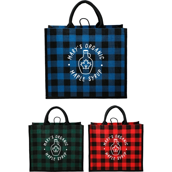 Buffalo Plaid Printed Jute Tote - Buffalo Plaid Printed Jute Tote - Image 3 of 18