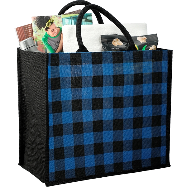 Buffalo Plaid Printed Jute Tote - Buffalo Plaid Printed Jute Tote - Image 6 of 18