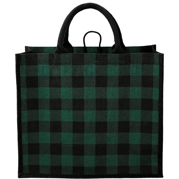 Buffalo Plaid Printed Jute Tote - Buffalo Plaid Printed Jute Tote - Image 7 of 18