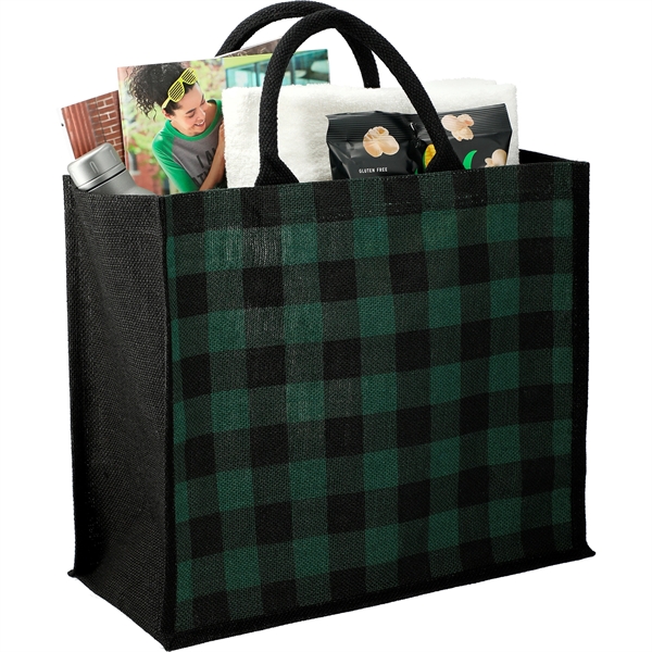 Buffalo Plaid Printed Jute Tote - Buffalo Plaid Printed Jute Tote - Image 8 of 18