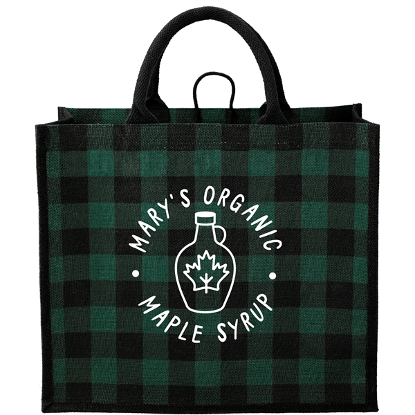 Buffalo Plaid Printed Jute Tote - Buffalo Plaid Printed Jute Tote - Image 11 of 18