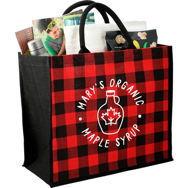 Buffalo Plaid Printed Jute Tote - Buffalo Plaid Printed Jute Tote - Image 16 of 18