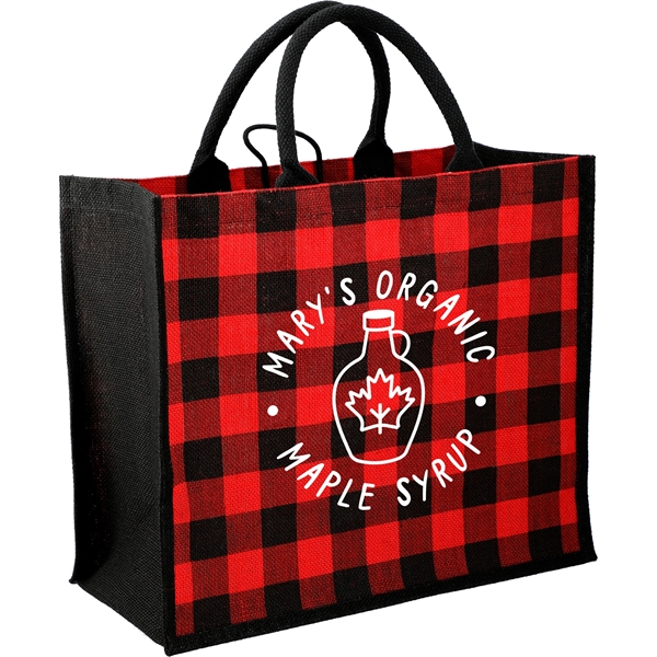 Buffalo Plaid Printed Jute Tote - Buffalo Plaid Printed Jute Tote - Image 18 of 18