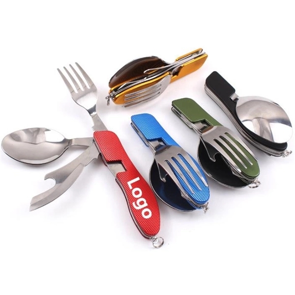Stainless Steel Foldable Fork Spoon Knife - Stainless Steel Foldable Fork Spoon Knife - Image 0 of 4