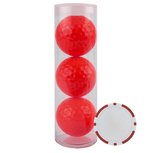 3-Ball Tube (Colored Golf Balls) with Poker Chip Ball Marker - 3-Ball Tube (Colored Golf Balls) with Poker Chip Ball Marker - Image 1 of 18