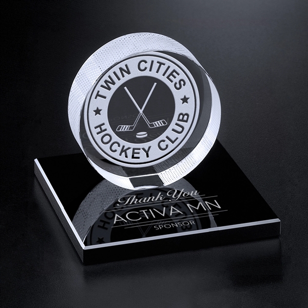 Hockey Puck on Black Glass Base - Hockey Puck on Black Glass Base - Image 1 of 1