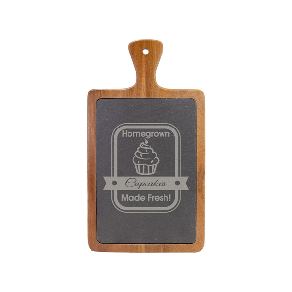 13 1/4" x 7" Acacia Wood/Slate Cutting Board - 13 1/4" x 7" Acacia Wood/Slate Cutting Board - Image 0 of 1