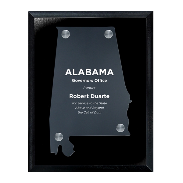 Frosted Acrylic State Cutout on Black Plaque