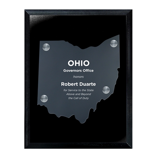 Frosted Acrylic State Cutout on Black Plaque