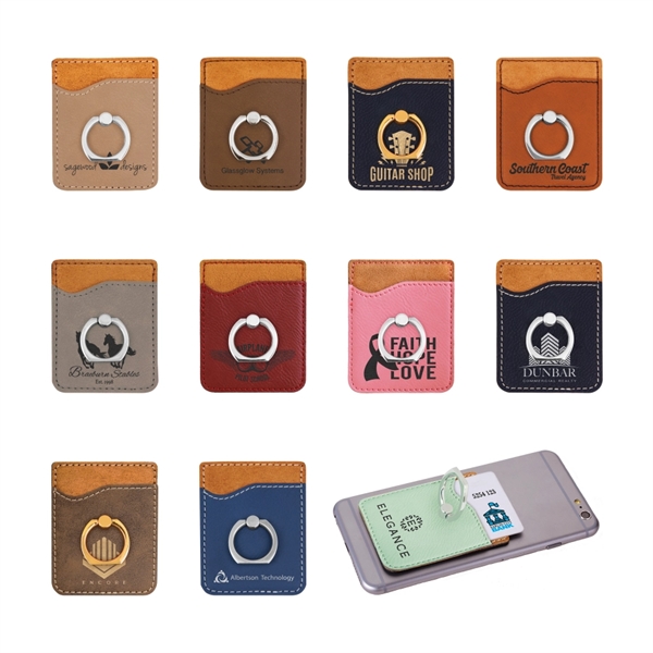 2.3" x 3.1" - Leatherette Phone Wallets w/Ring - Engraved