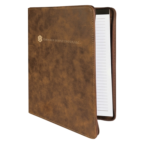 9 1/2" x 12" Leatherette Rustic/Gold Portfolio with Zipper - 9 1/2" x 12" Leatherette Rustic/Gold Portfolio with Zipper - Image 0 of 1