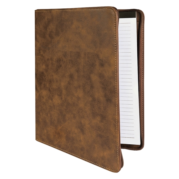9 1/2" x 12" Leatherette Rustic/Gold Portfolio with Zipper - 9 1/2" x 12" Leatherette Rustic/Gold Portfolio with Zipper - Image 1 of 1